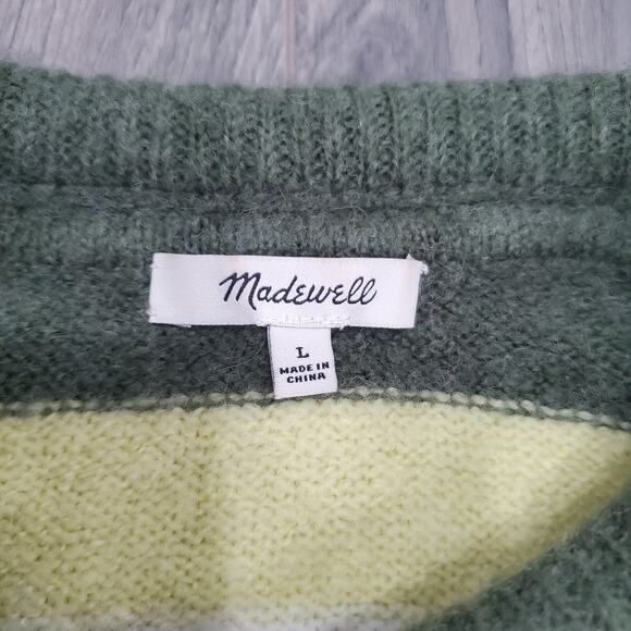 Madewell Sweater Coziest Yarn Large Yellow Stripe Crew Neck Fulton Wool Alpaca - Picture 3 of 9